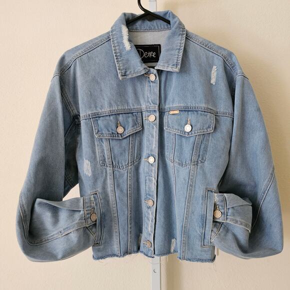 DETRE Everyday Dress-Up Buttercup Oversized Rip Denim Jacket by Dede Raad Sz L - Picture 2 of 14